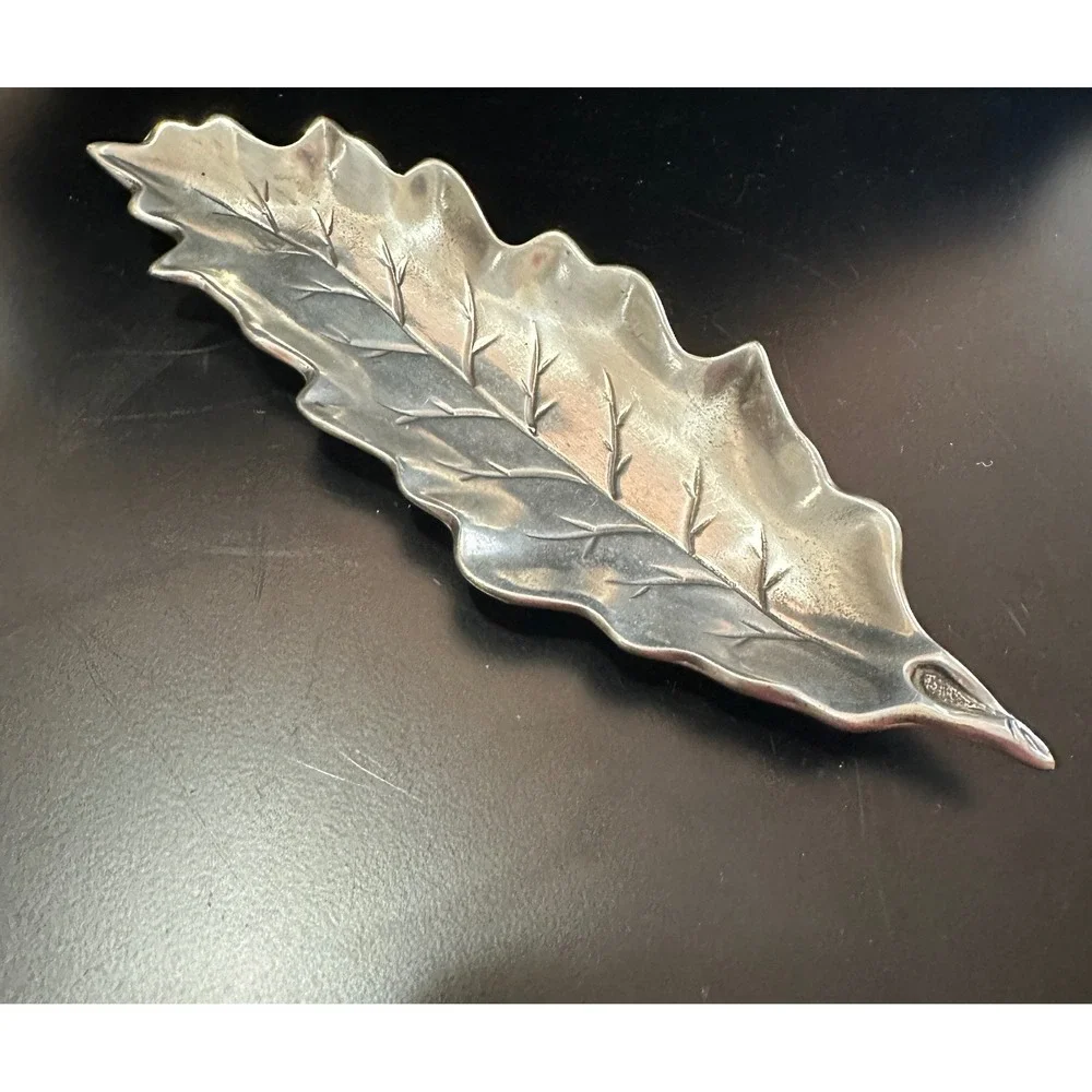 JD Estanhos Portugal Pewter Holly Leaf Trinket Candy‎ Dish Vintage 95% Sn 8.5in